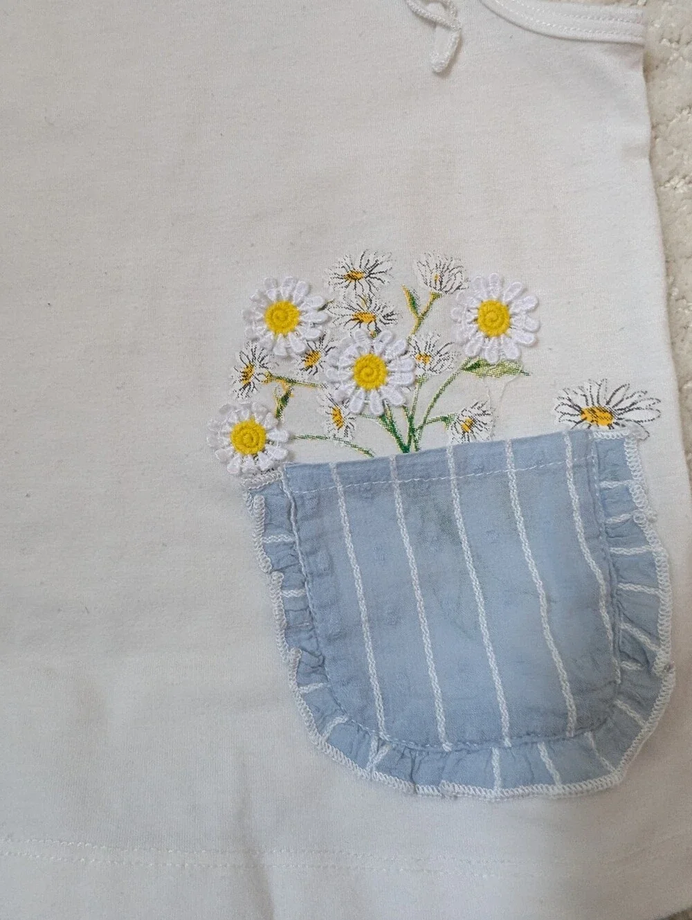 Girls Truly Me White Tank & Blue Striped Daisy Shorts Set